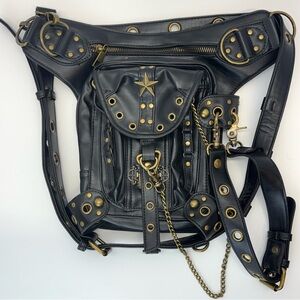 Steampunk Waist Bag Leather Motorcycle Waist Shoulder Bag Satchels Leg Hip Pack